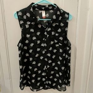 No Boundaries Black Cat Print Blouse